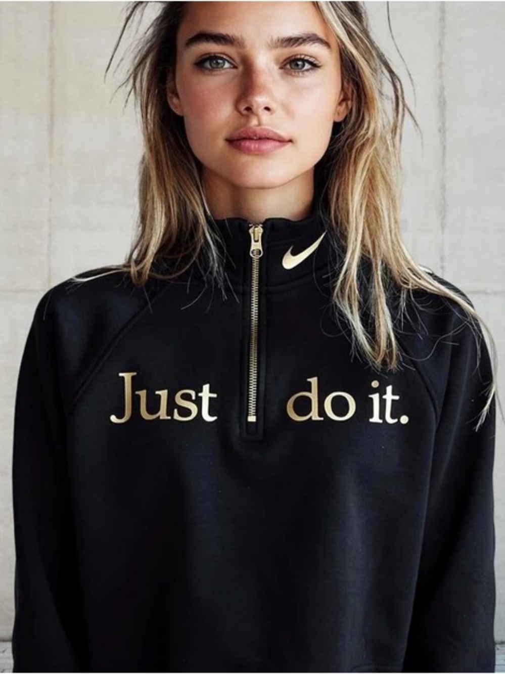 Nike Just Do It Gold Foil Quarter-Zip Cropped Sweatshirt Black Medium